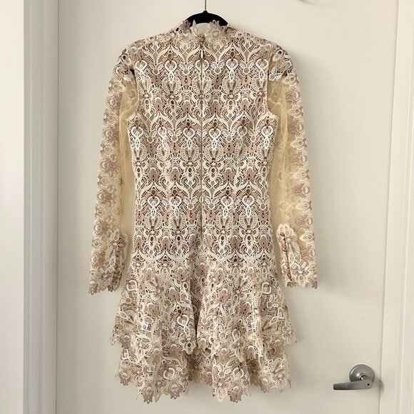 Jonathan Simkhai Natural Tulle-paneled Guipure Lace Mini Dress Nude Combo 6  NWT - Picture 11 of 16